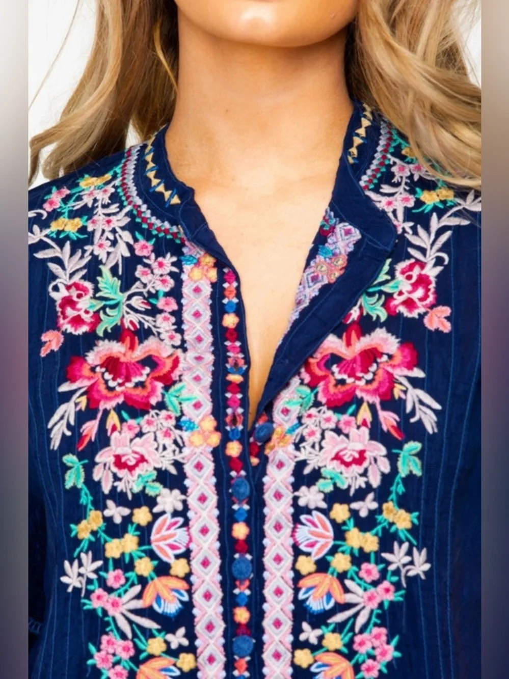 JOHNNY WAS RAINA FLORAL EMBROIDERY PINTUCKED TOP - Picture 7 of 16
